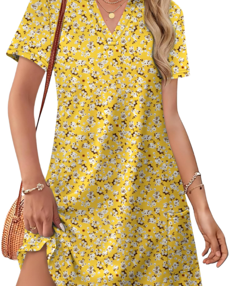 Sherry Naisten Kesämekko – Tyylikäs V-kaula-aukollinen Midi-mekko, Boheemi ja Laskostettu Leikkaus Lomille & Häihin