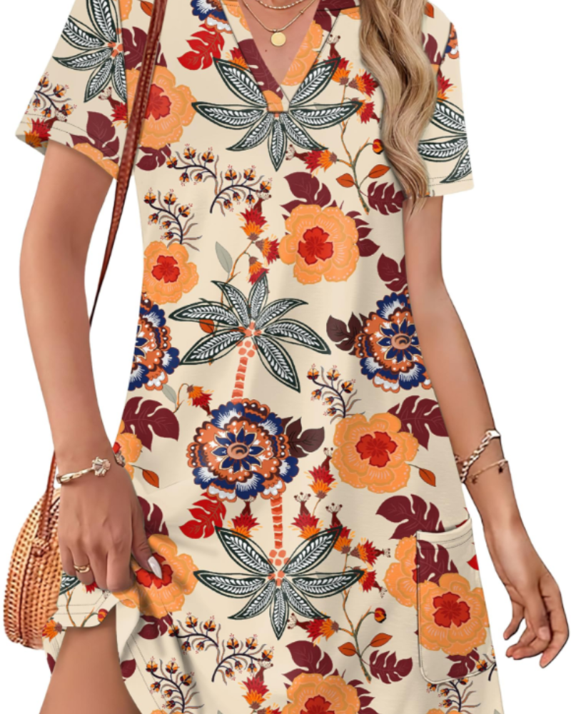 Sherry Naisten Kesämekko – Tyylikäs V-kaula-aukollinen Midi-mekko, Boheemi ja Laskostettu Leikkaus Lomille & Häihin