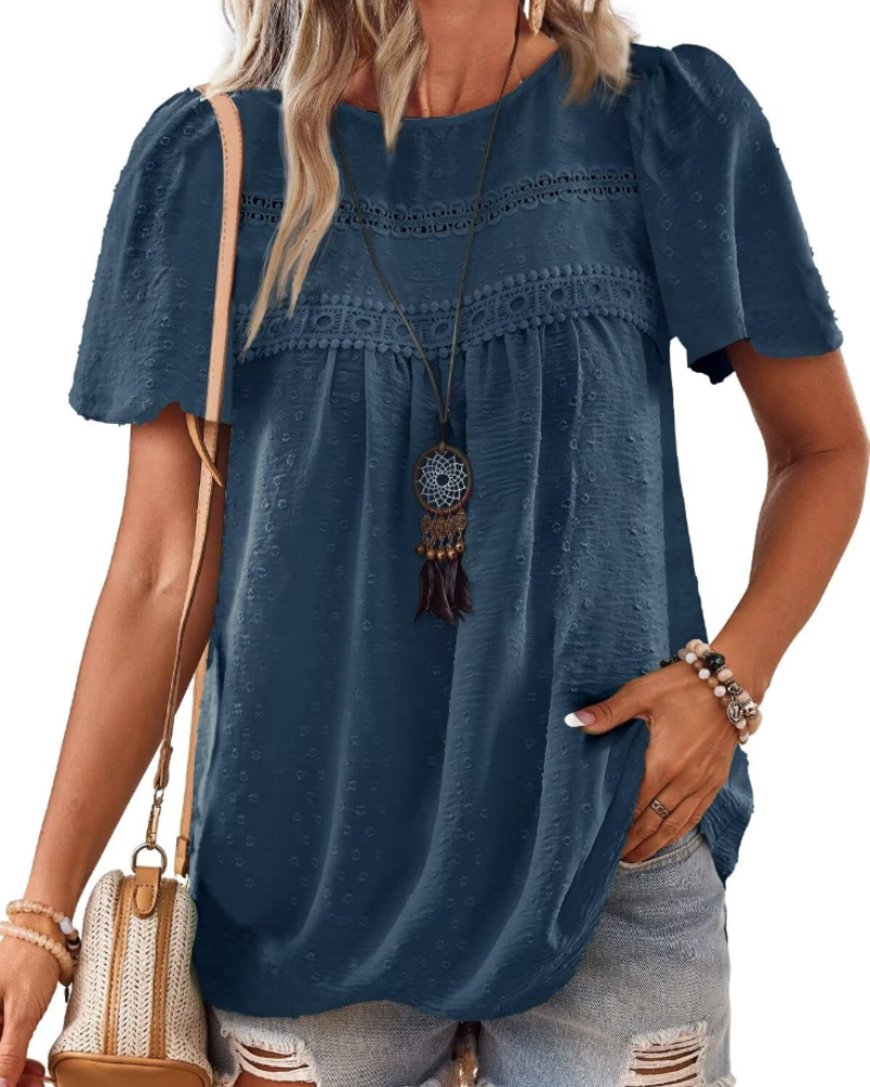 Blusa Naira Donna – Top Bohemien in Mussola con Pizzo e Taglio Fluido