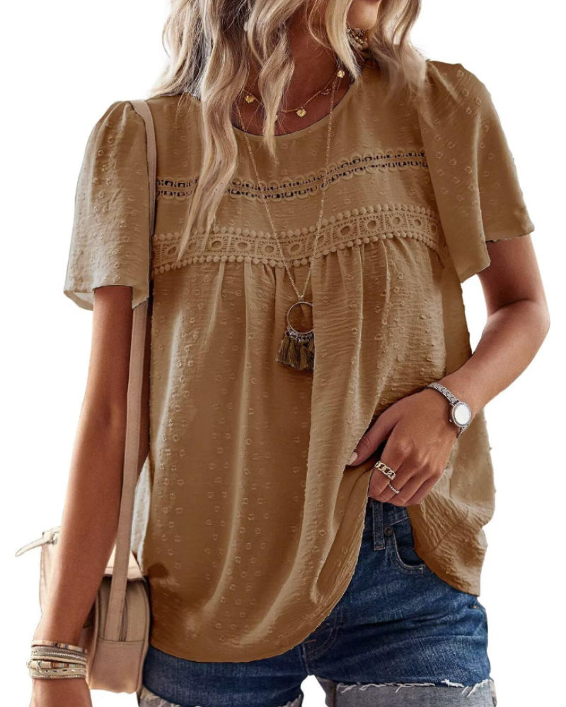 Blusa Naira Donna – Top Bohemien in Mussola con Pizzo e Taglio Fluido
