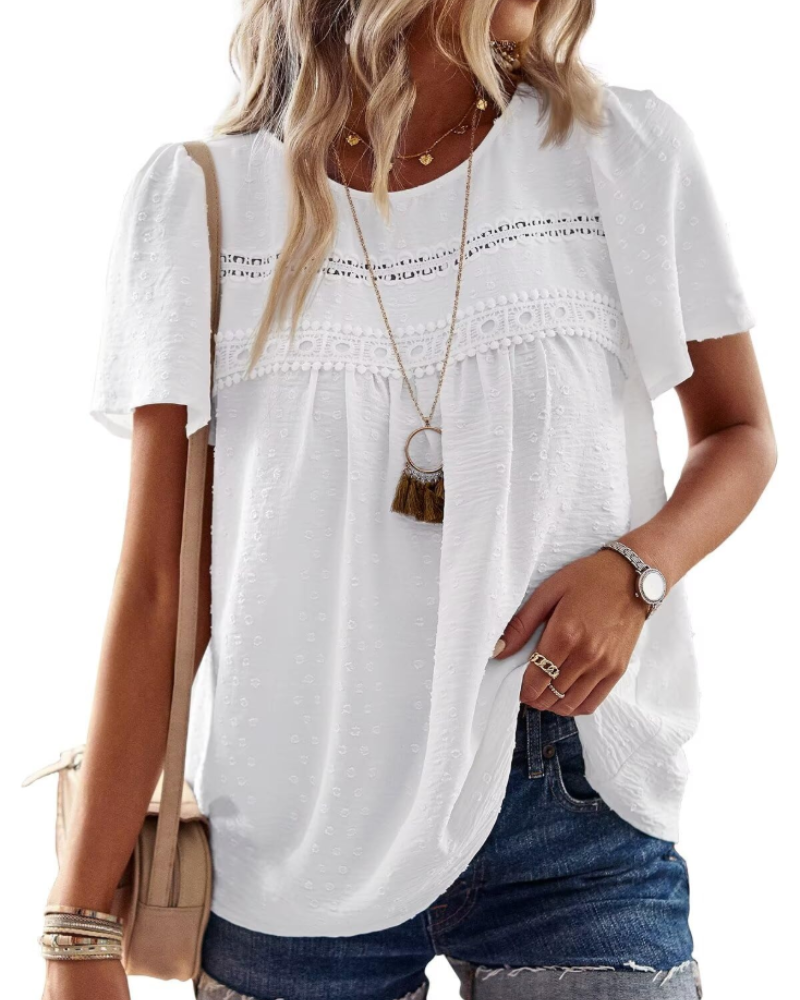 Blusa Naira Donna – Top Bohemien in Mussola con Pizzo e Taglio Fluido