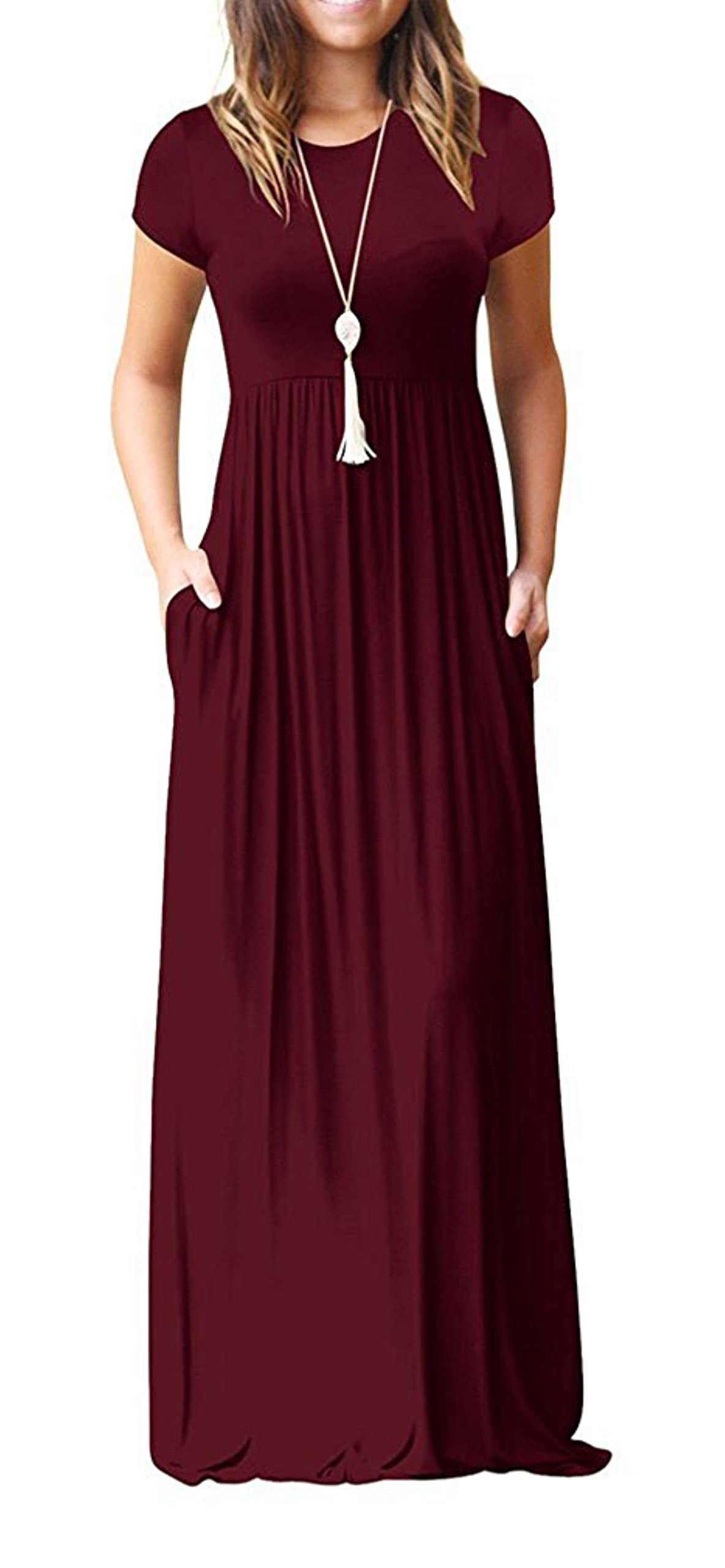 Bridget Maxikleid für Damen – Rundhalsausschnitt Uni, Fließender Schnitt & Hohe Taille mit Taschen Sommer