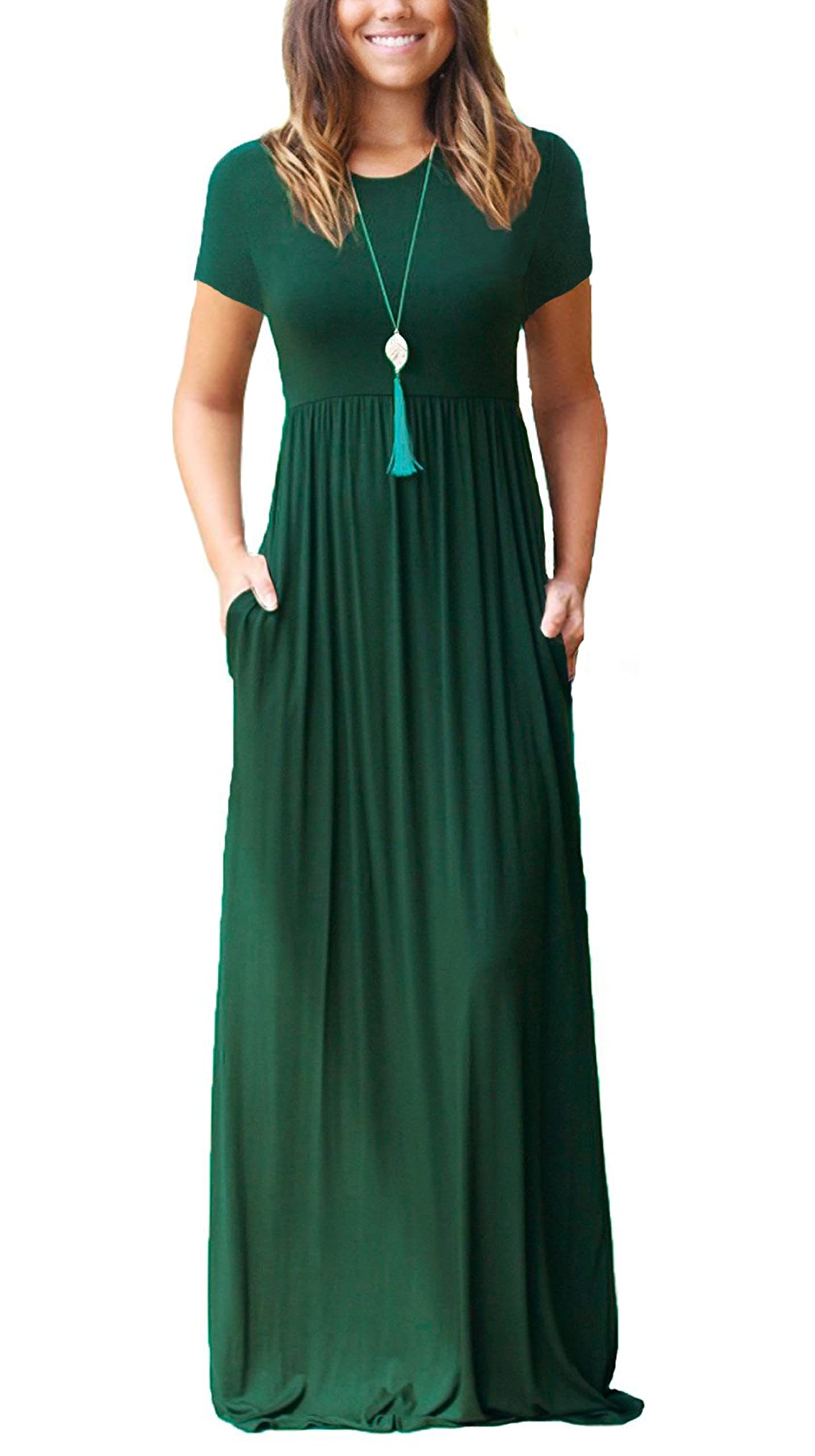 Bridget Maxikleid für Damen – Rundhalsausschnitt Uni, Fließender Schnitt & Hohe Taille mit Taschen Sommer