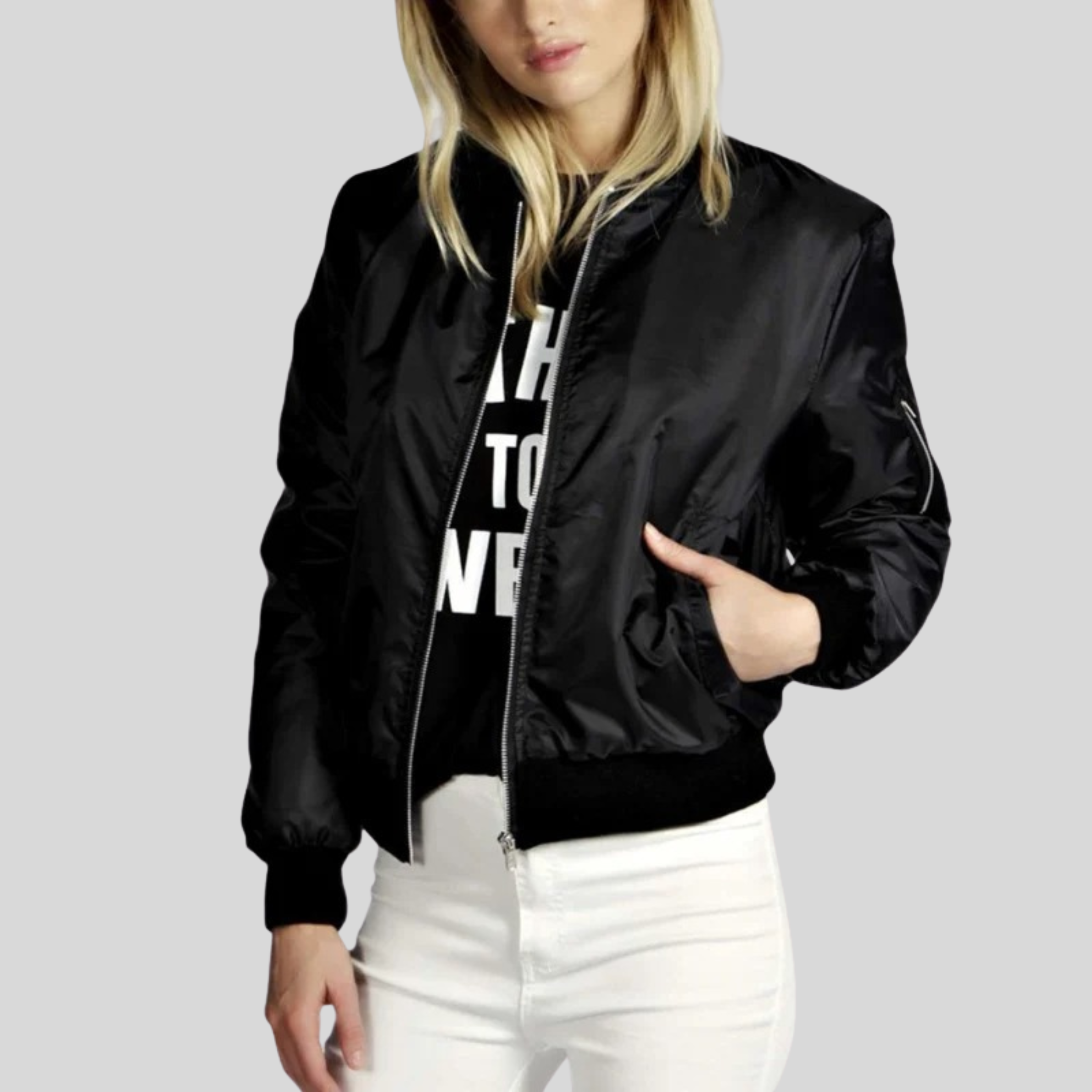 Khloe Veste Bomber Femme – Modèle Léger à Manches Longues avec Zip & Poches Latérales