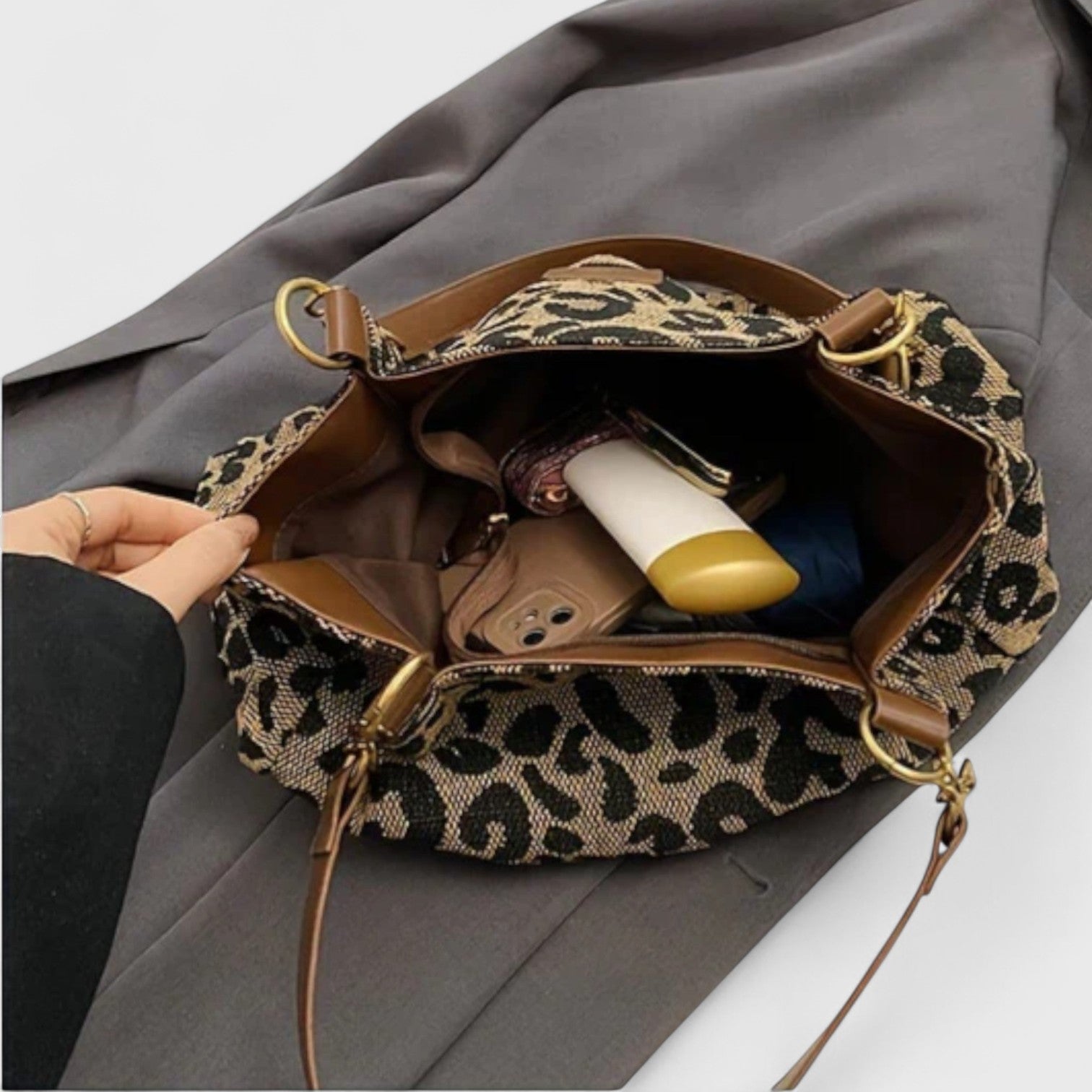 Borsa della spesa in tela da donna Kailany - Grande stampa leopardata con manici e tracolla regolabile