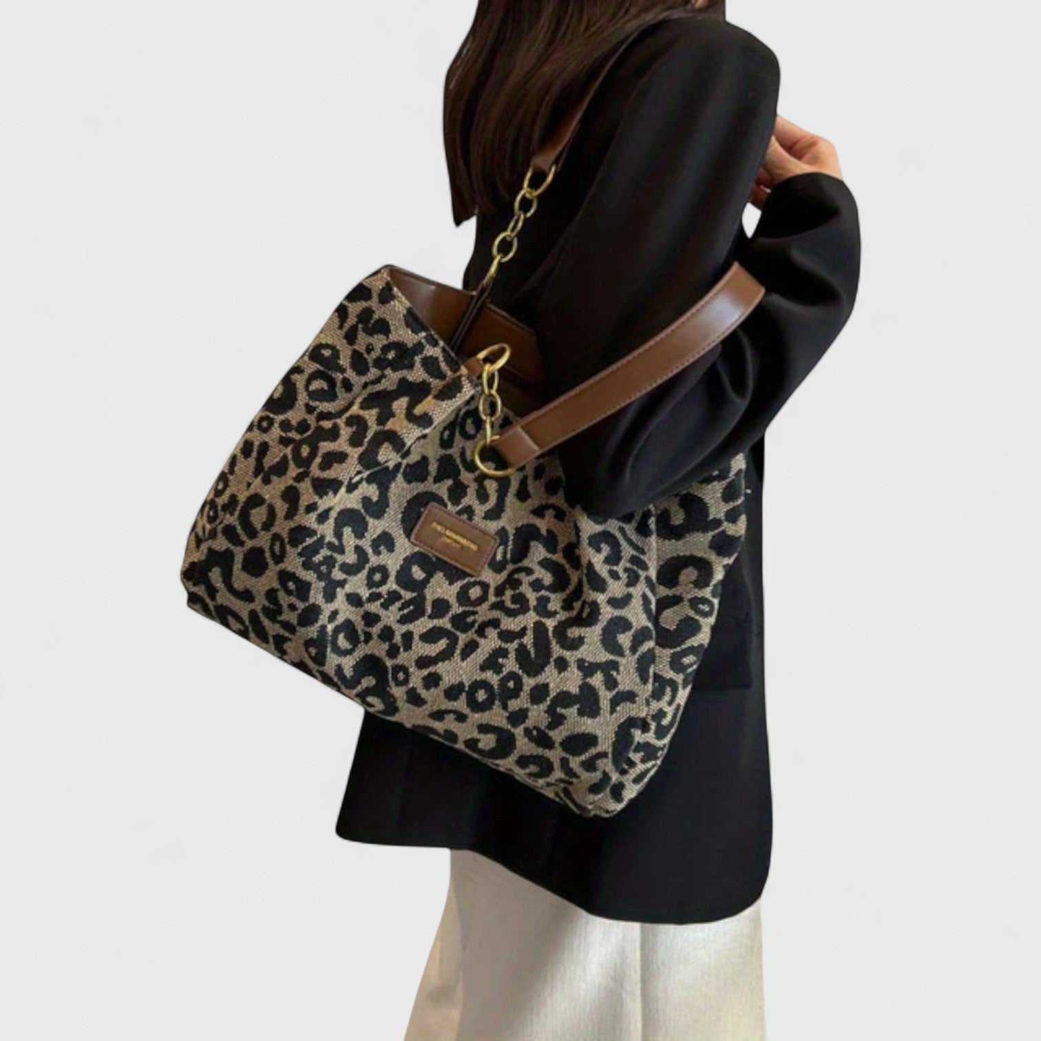 Borsa della spesa in tela da donna Kailany - Grande stampa leopardata con manici e tracolla regolabile