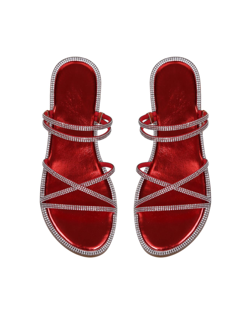 Sandálias Wren Mulher – Mules Rasas com Tiras, Strass e Design Elegante de Verão