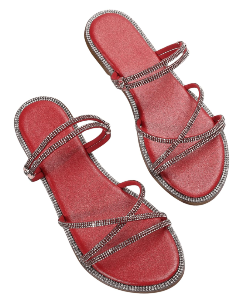 Sandálias Wren Mulher – Mules Rasas com Tiras, Strass e Design Elegante de Verão