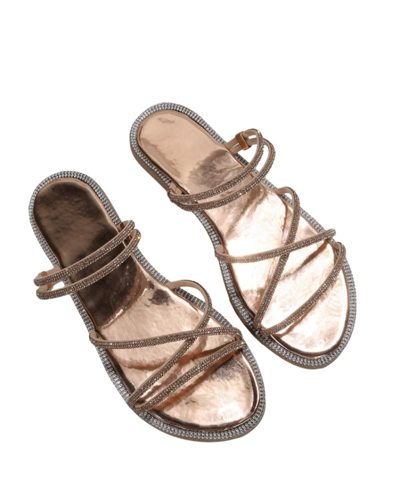 Sandálias Wren Mulher – Mules Rasas com Tiras, Strass e Design Elegante de Verão