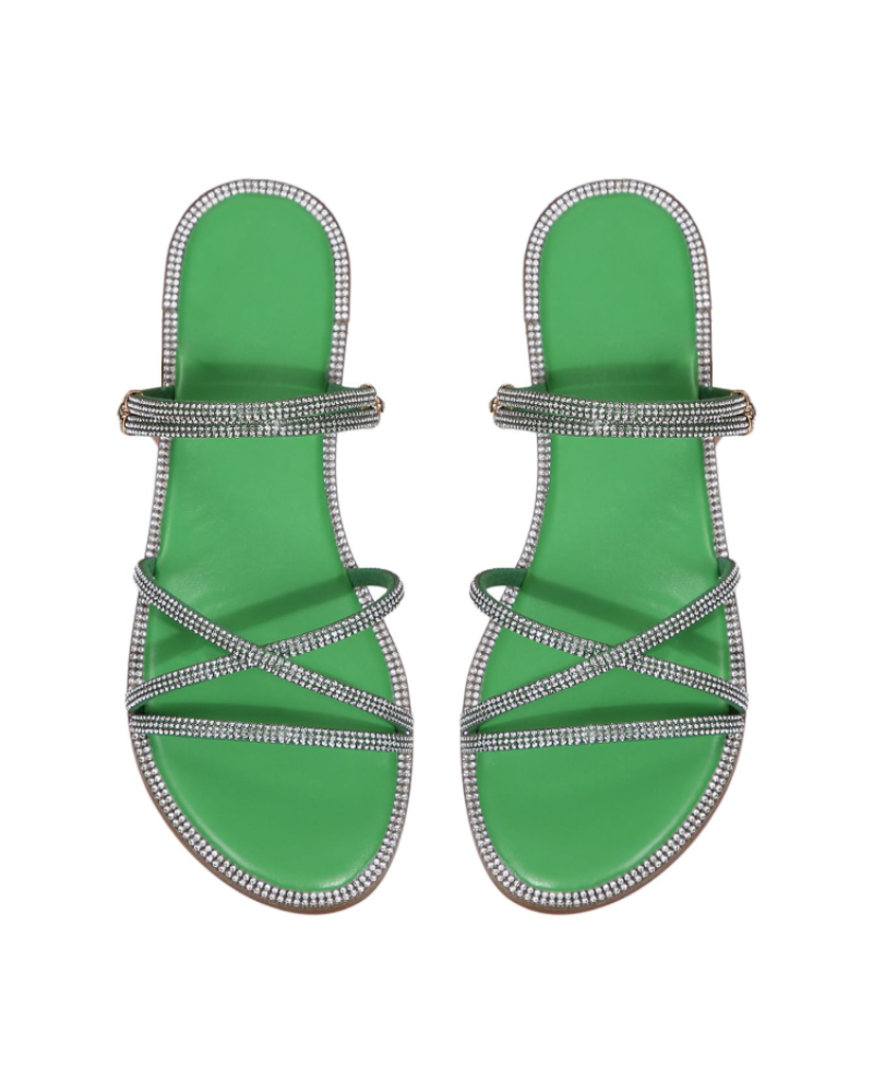 Sandálias Wren Mulher – Mules Rasas com Tiras, Strass e Design Elegante de Verão