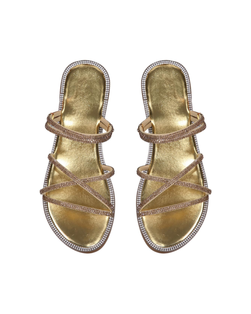 Sandálias Wren Mulher – Mules Rasas com Tiras, Strass e Design Elegante de Verão