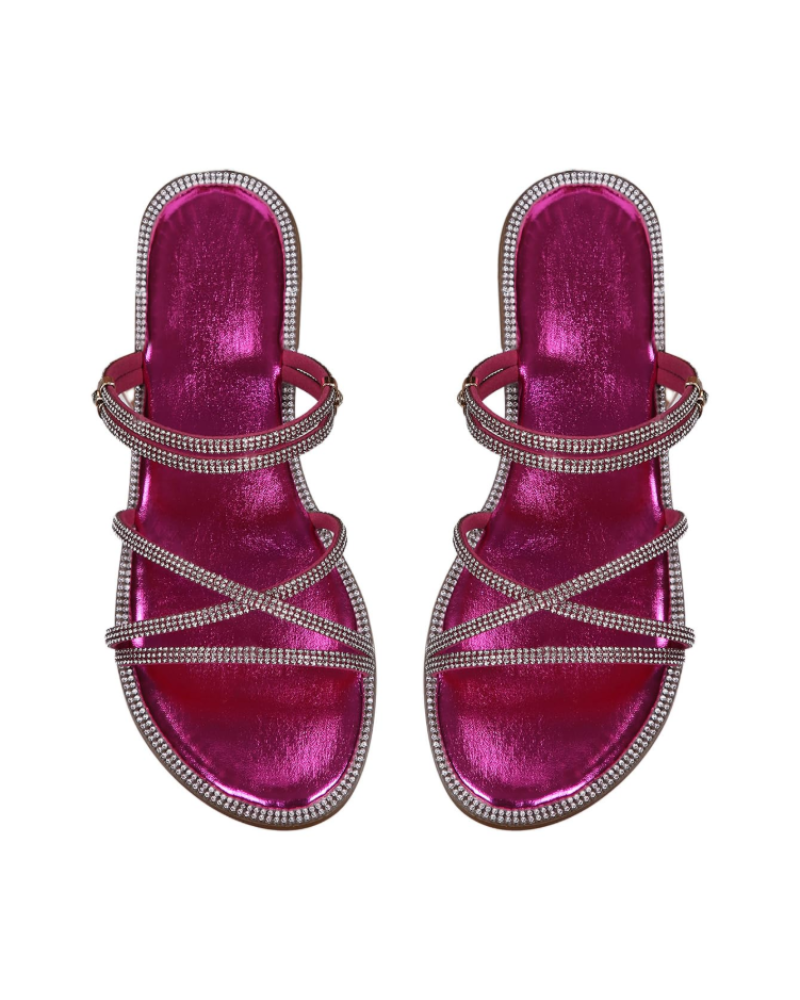 Sandálias Wren Mulher – Mules Rasas com Tiras, Strass e Design Elegante de Verão