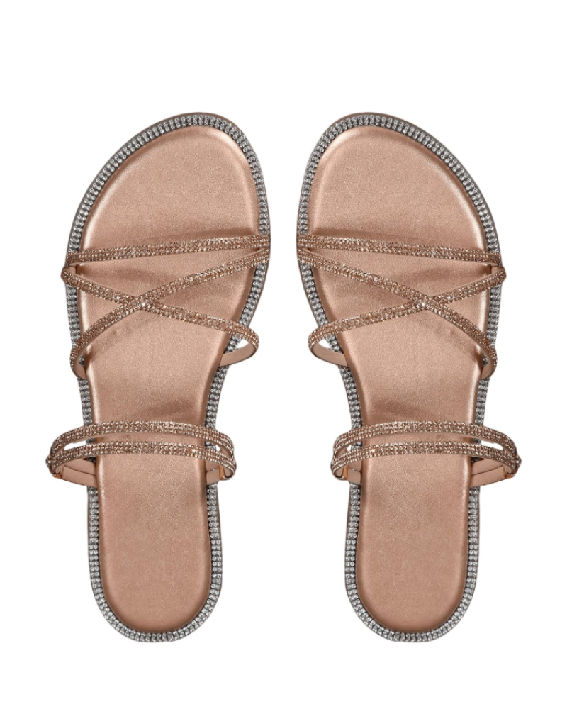 Sandálias Wren Mulher – Mules Rasas com Tiras, Strass e Design Elegante de Verão