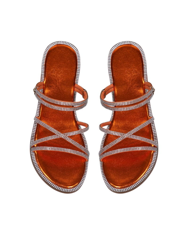 Sandálias Wren Mulher – Mules Rasas com Tiras, Strass e Design Elegante de Verão