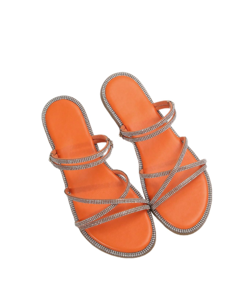 Sandálias Wren Mulher – Mules Rasas com Tiras, Strass e Design Elegante de Verão