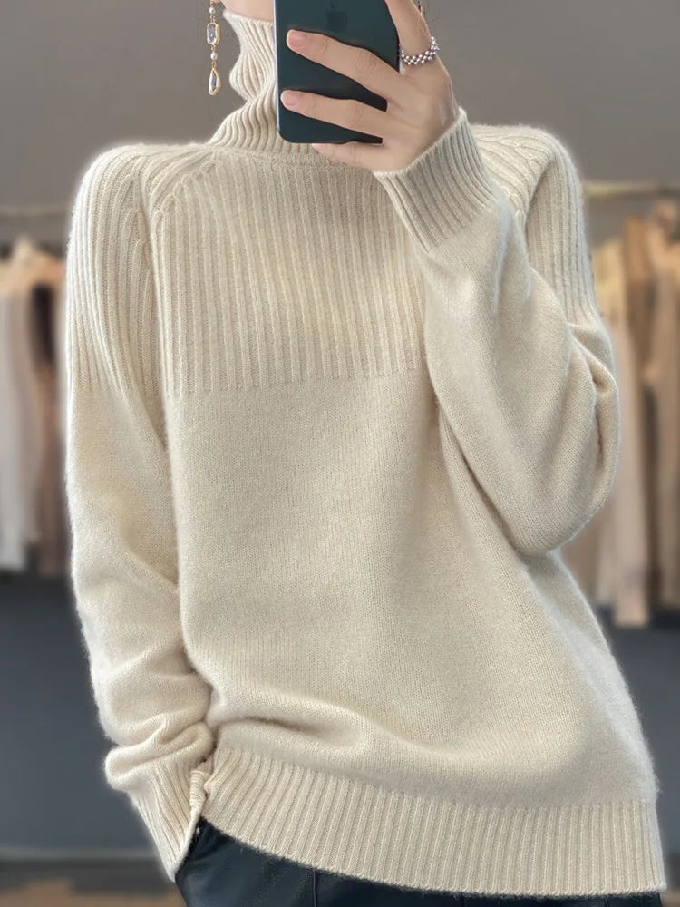 Luan Pull Col Roulé Femme – Tricot Doux avec Détails Côtelés & Coupe Moderne Relax