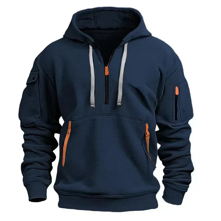 Mario Sweat à Capuche Herre – Moderne med Halv Lynlås, Flere Lommer & Casual Stil