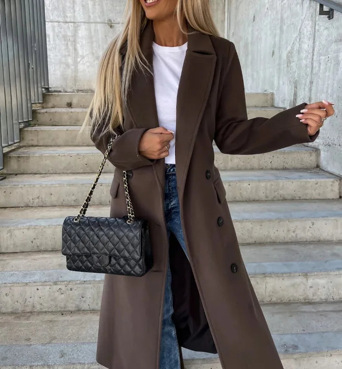 Cappotto in lana da donna Grace – Cappotto lungo doppiopetto con taglio strutturato e stile elegante