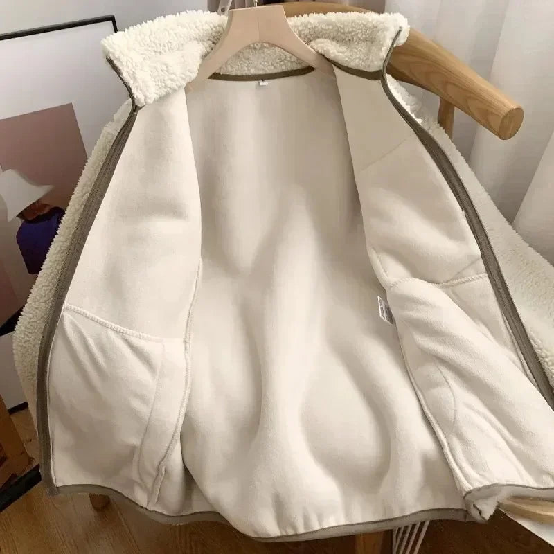 Lily Teddy Damesjas – Warme Jas met Hoge Kraag, Ritssluitingen en Losse Pasvorm