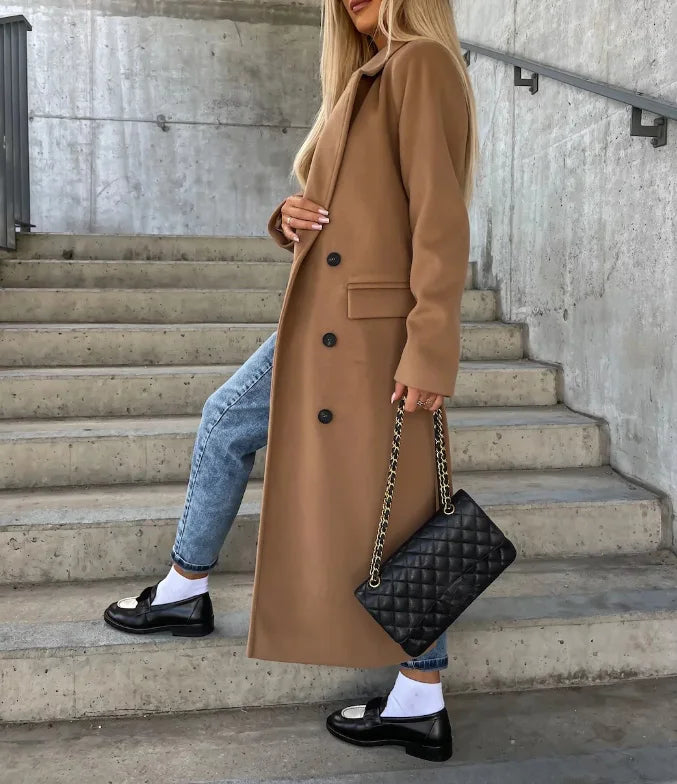 Cappotto in lana da donna Grace – Cappotto lungo doppiopetto con taglio strutturato e stile elegante