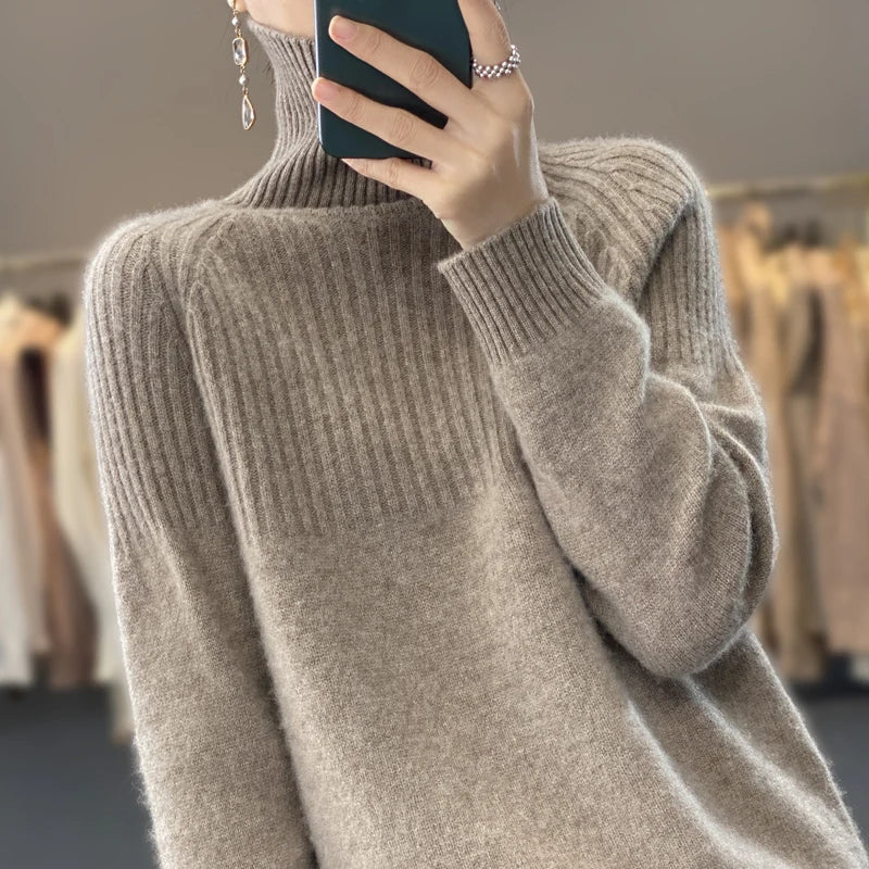 Luan Pull Col Roulé Femme – Tricot Doux avec Détails Côtelés & Coupe Moderne Relax