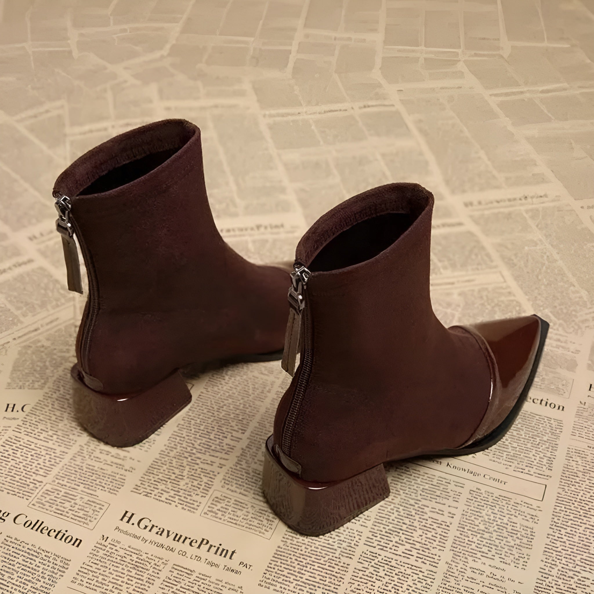 Gracia Dame Støvletter – Elegante Semsket Skinn Boots med Lakkdetaljer & Komfortabel Blokk Hæl