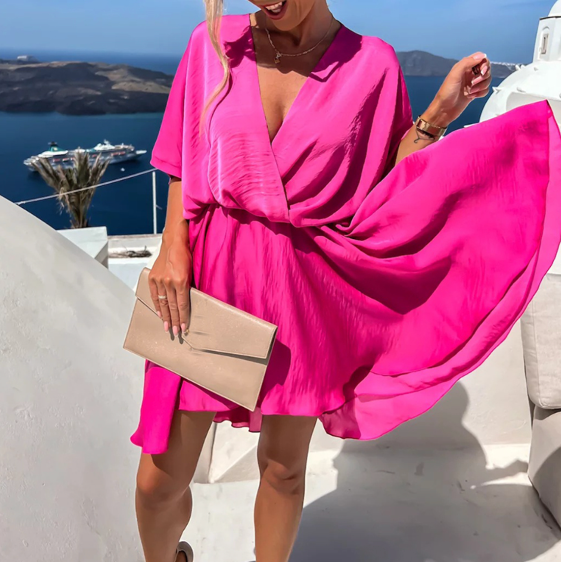 Brooklyn jurk en chiffon dames – elegante jurk met ruches met gedraaide details & lichte pasvorm