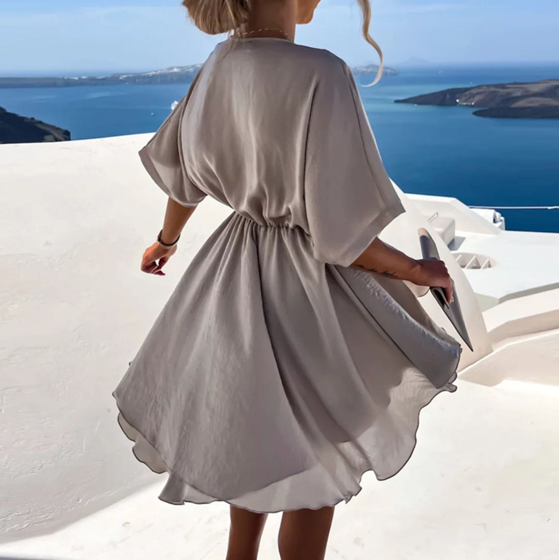 Brooklyn jurk en chiffon dames – elegante jurk met ruches met gedraaide details & lichte pasvorm