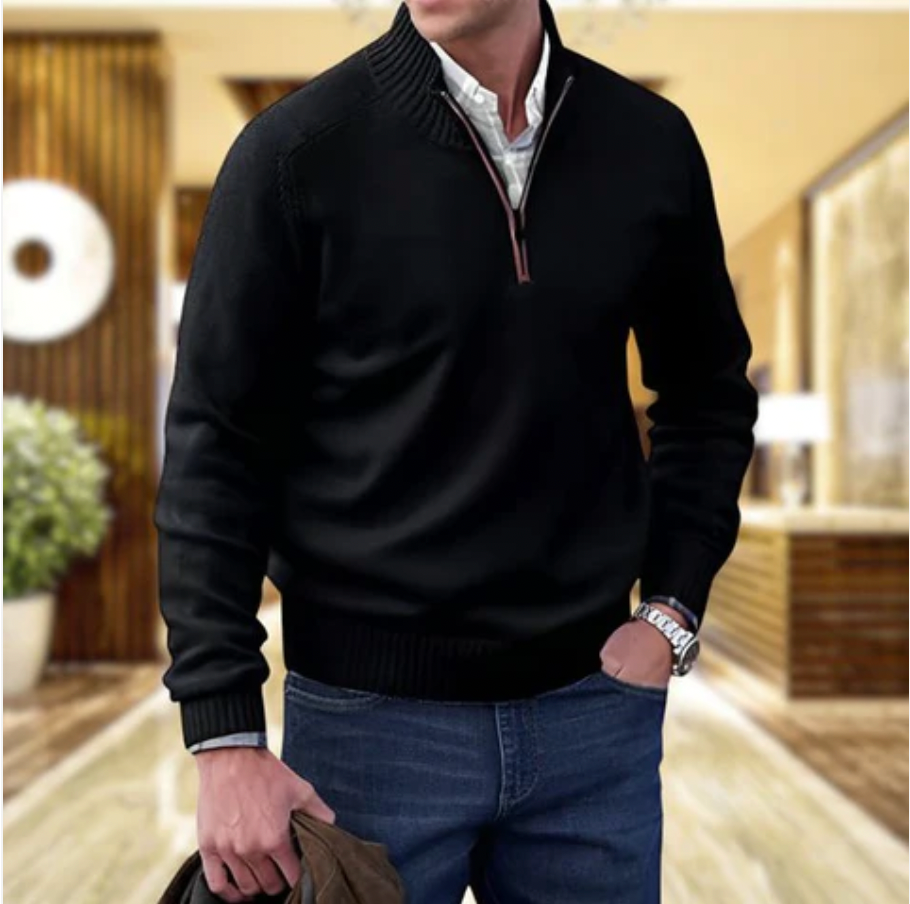 Maglione con cerniera in cashmere da uomo Adrian: maglia leggera e traspirante con elegante collo alto