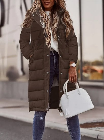 Evie Doudoune Longue Femme – Manteau Hiver Chaud avec Capuche & Coupe Élancée Légère