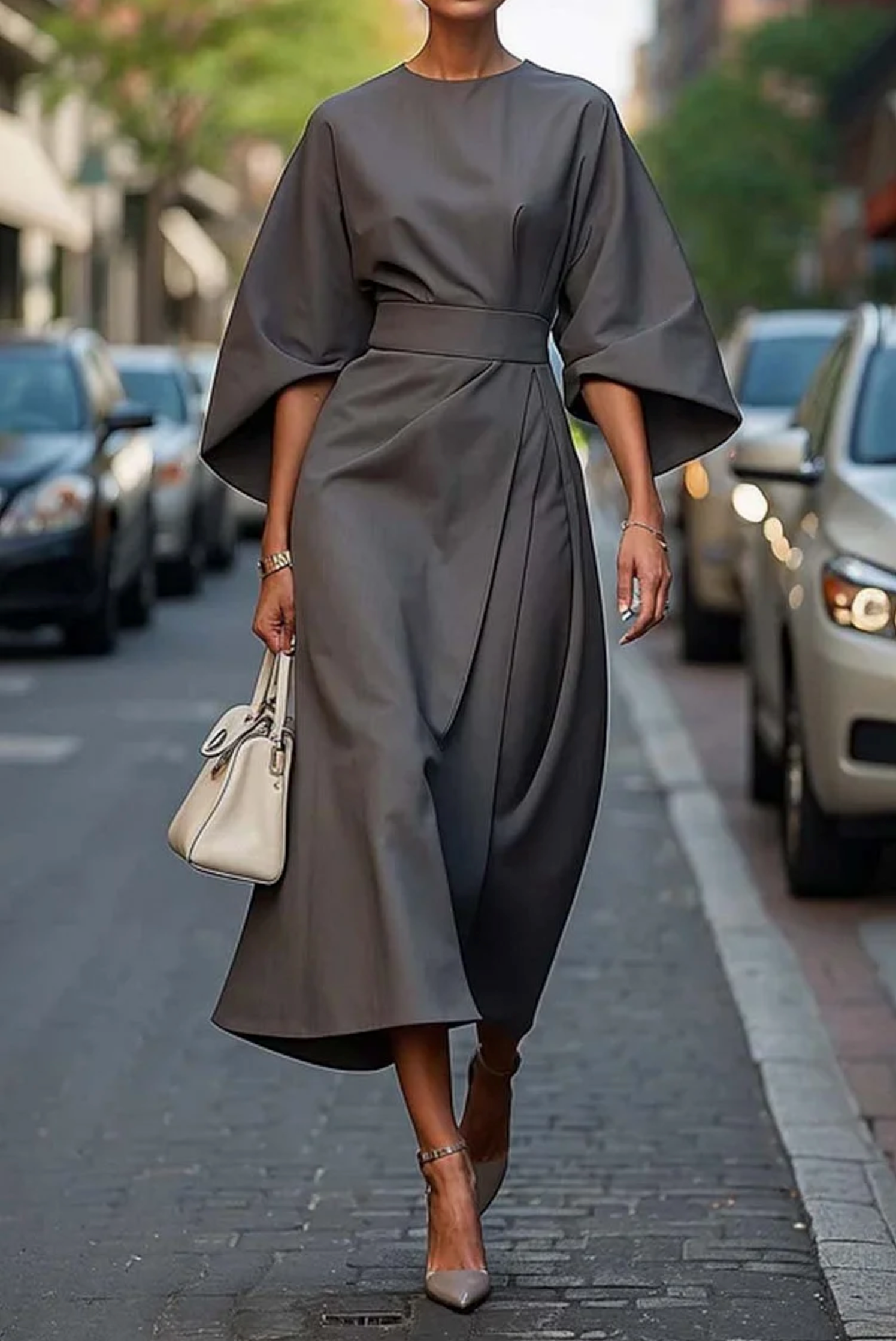 Louise Robe Élégante Femme – Design feminin cu mâneci tip lampion și croială ajustabilă conică