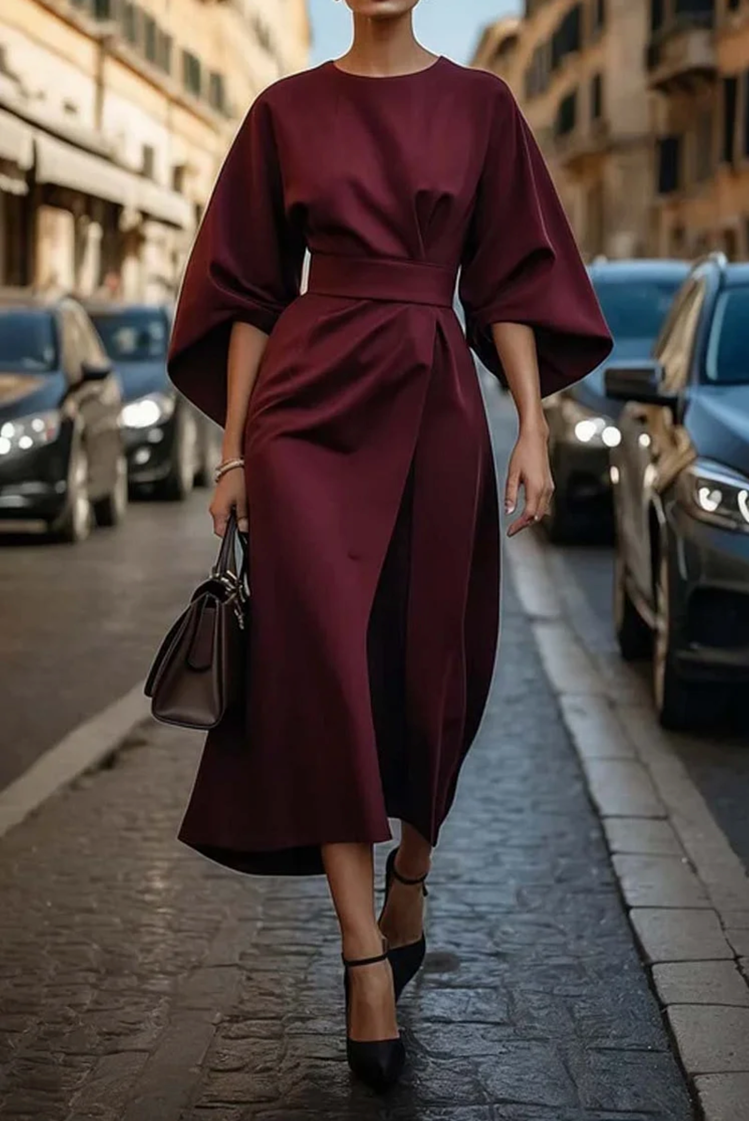 Louise Robe Élégante Femme – Design feminin cu mâneci tip lampion și croială ajustabilă conică