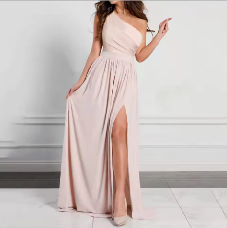 Abito lungo elegante da donna Antonella - Abito con stampa floreale e spalle scoperte e spacco chic