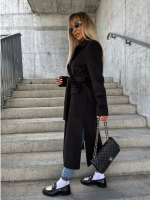 Talia Lange Damesmantel – Elegante Wintertrench met Riem & Warme Voering