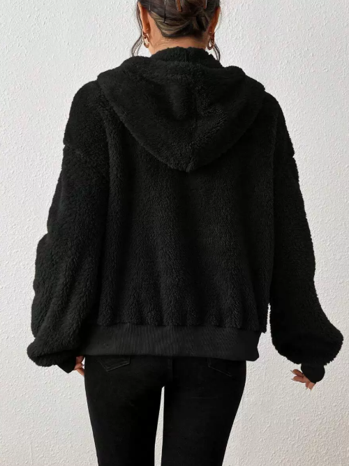 Adelyn Veste Femme – Cardigan na zip s kapucí z měkkého a teplého plyše na podzim/zimu