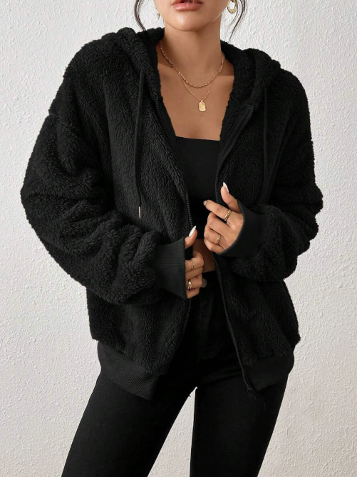 Adelyn Veste Femme – Cardigan na zip s kapucí z měkkého a teplého plyše na podzim/zimu