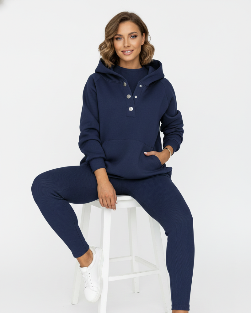 Lysa Ensemble Loungewear Femme – Set Confortable avec Sweat à Poche Kangourou & Pantalon Taille Haute