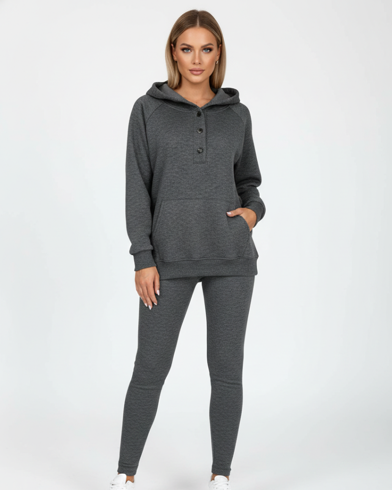 Lysa Ensemble Loungewear Dame – Komfortabelt sett med hettegenser med kengurulomme og høytlivsbukse
