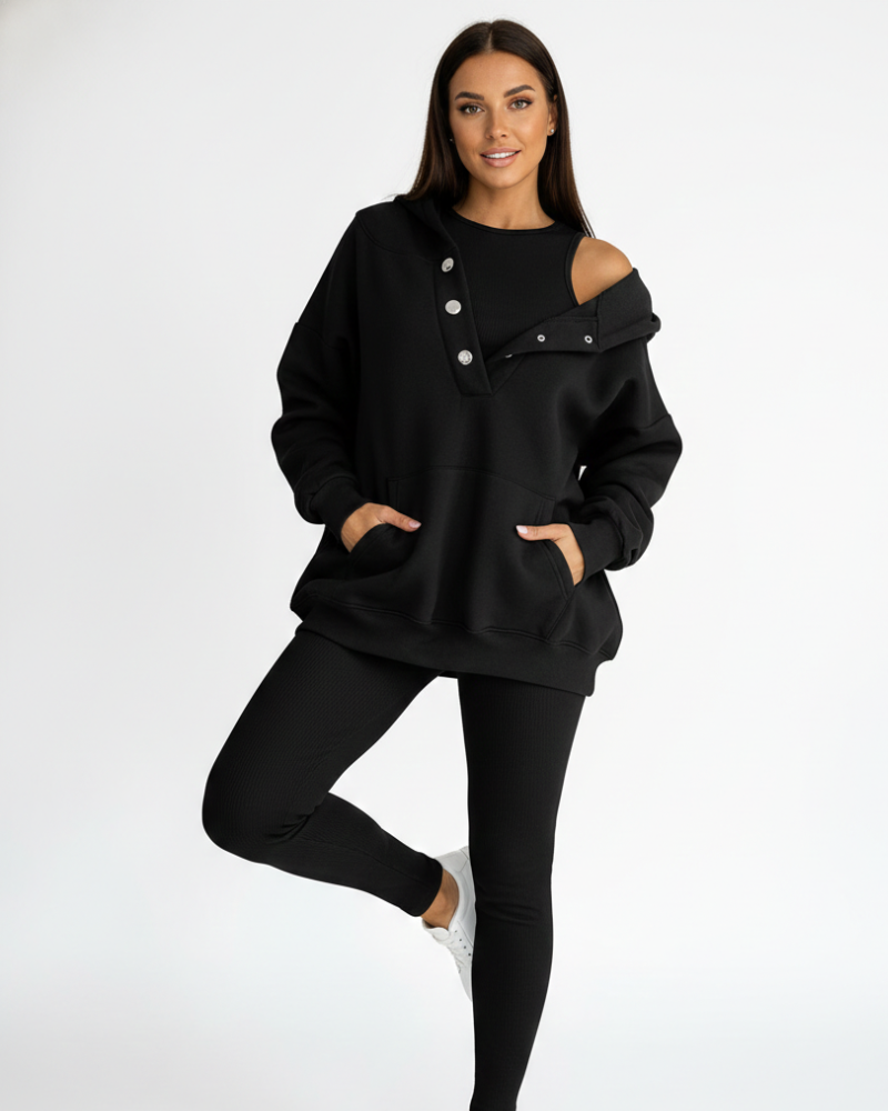 Lysa Ensemble Loungewear Femme – Set Confortable avec Sweat à Poche Kangourou & Pantalon Taille Haute