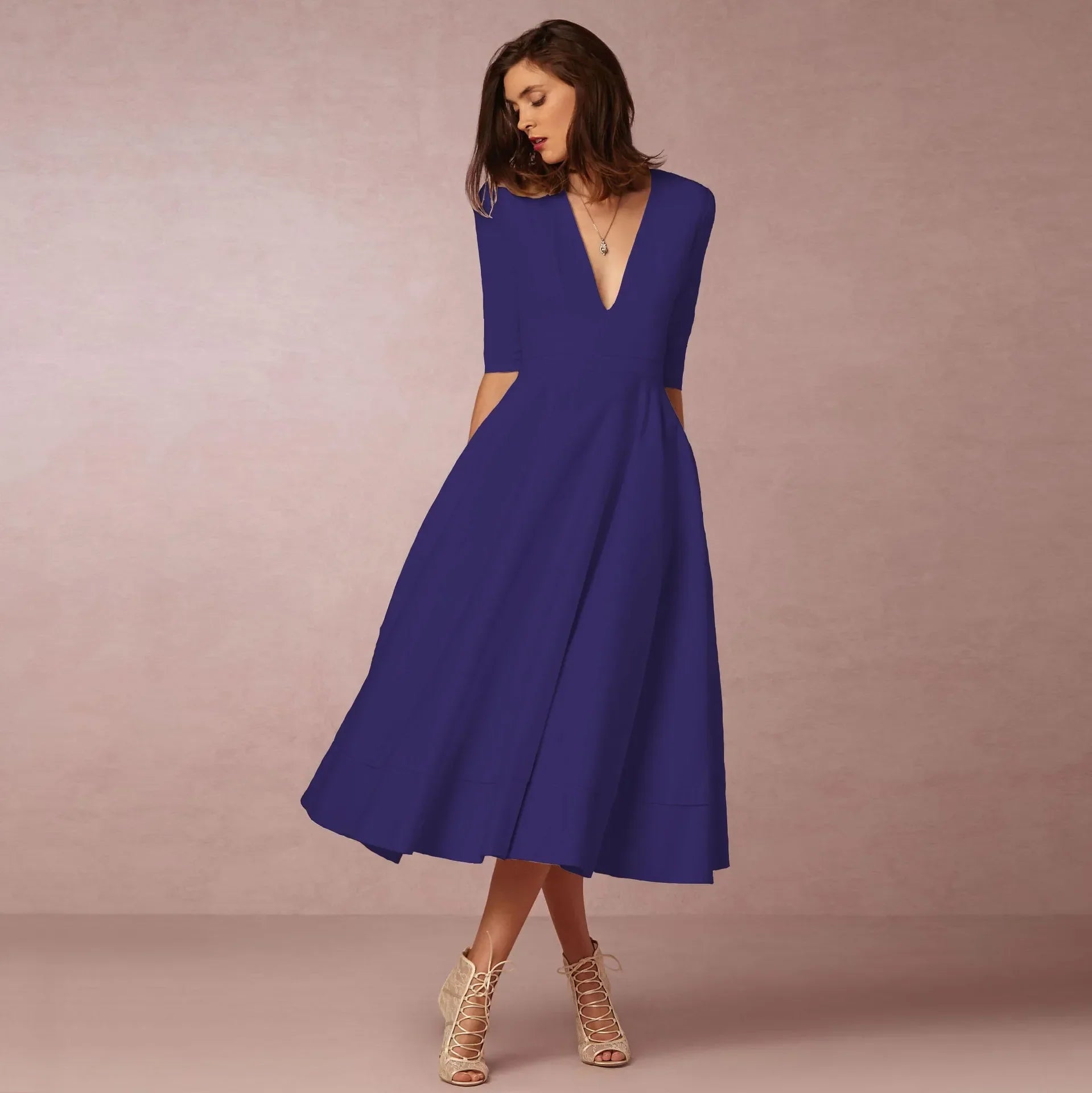 Ivoire Robe Midi Femme – Robe ceñida de algodón con corte elegante