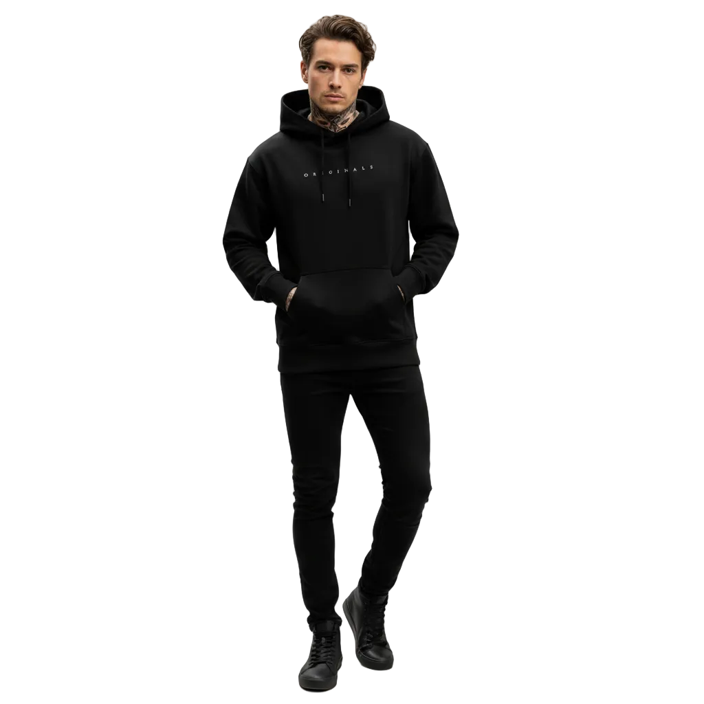 Originals Hoodie Homme – Sweat à Capuche Minimaliste avec Impression Texte et Coupe Relax