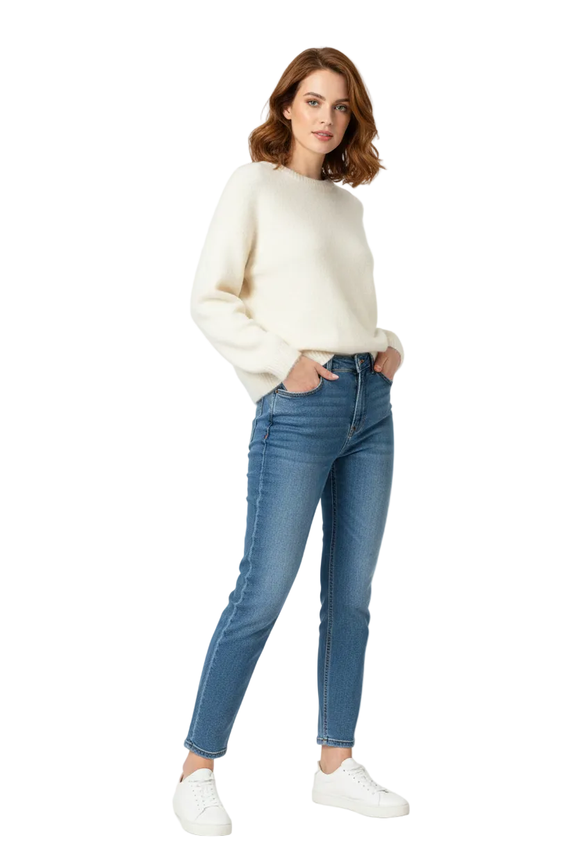 Bodina Pull Femme Tricot Doux Oversize – Col Rond & Manches Ballon Élégantes