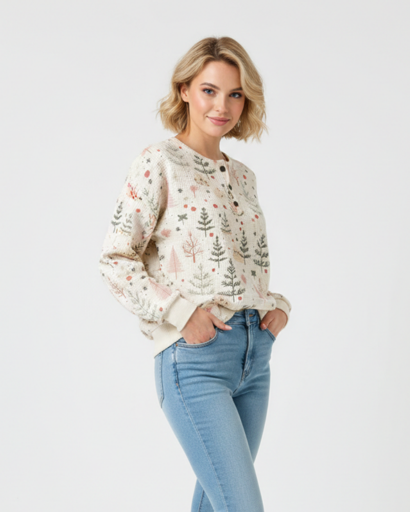 Pulover damă Quinlyn din tricot cu model gofrat gros – Interior moale periat și căldură pentru toamnă/iarnă