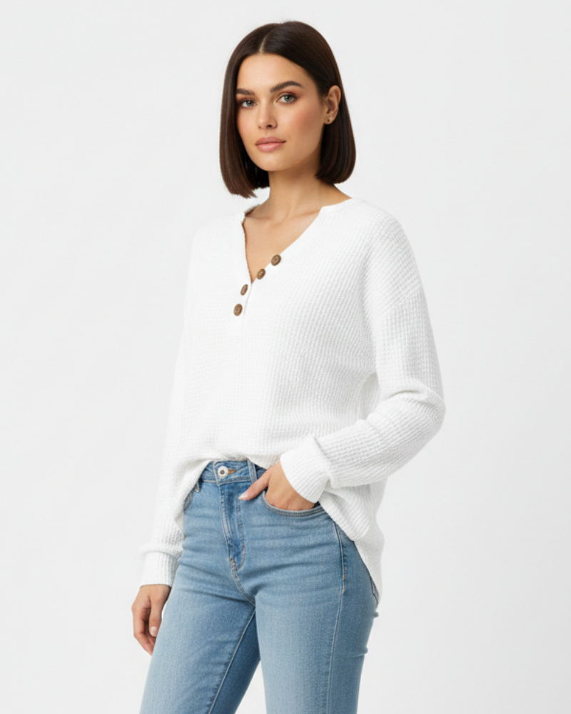 Pulover damă Quinlyn din tricot cu model gofrat gros – Interior moale periat și căldură pentru toamnă/iarnă