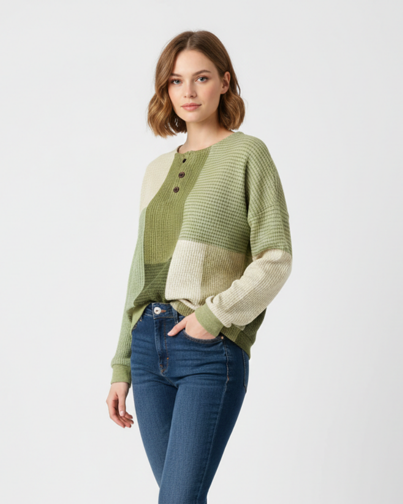 Pulover damă Quinlyn din tricot cu model gofrat gros – Interior moale periat și căldură pentru toamnă/iarnă