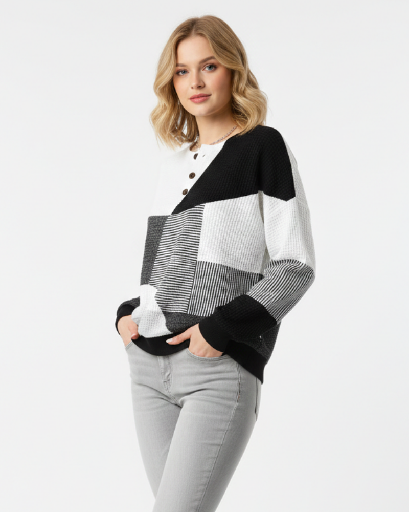 Pulover damă Quinlyn din tricot cu model gofrat gros – Interior moale periat și căldură pentru toamnă/iarnă