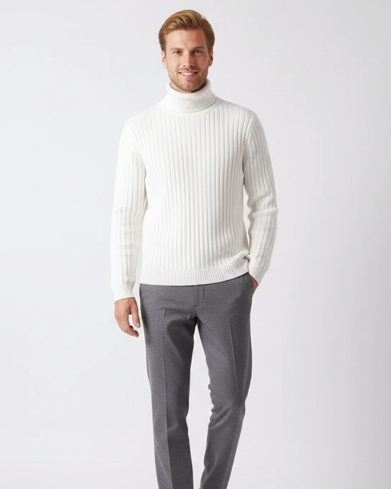 James Trui met Opstaande Kraag voor Heren – Comfortabele Geribbelde Brei, Warm & Elegant