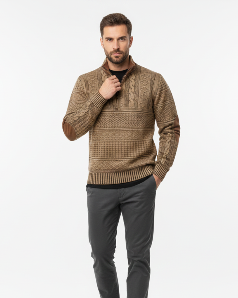 Matteo pánský svetr na zip z pleteniny – teplá směs bavlny, regular fit, ležérní a smart-casual
