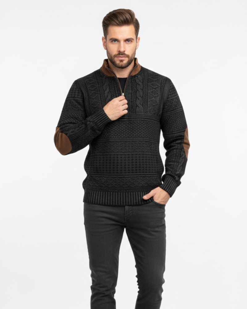 Matteo pánský svetr na zip z pleteniny – teplá směs bavlny, regular fit, ležérní a smart-casual