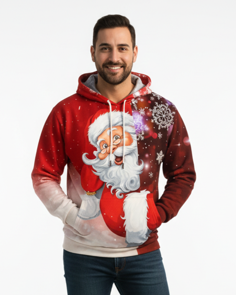 Weihnachtlicher Herren-Kapuzenpullover – Warmer Festlicher Sweatshirt mit Wintermotiv & Langarm